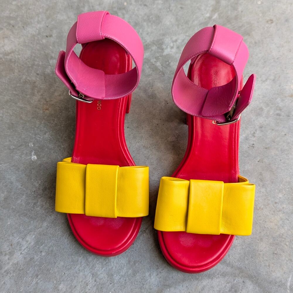Comme des Garcons Pink/Red/Yellow Bow Heeled Sandals, size 39 - Picture 2 of 7